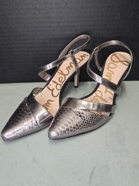 Sam Edelman Metallic Silver Pointed-Toe Slingback Heels